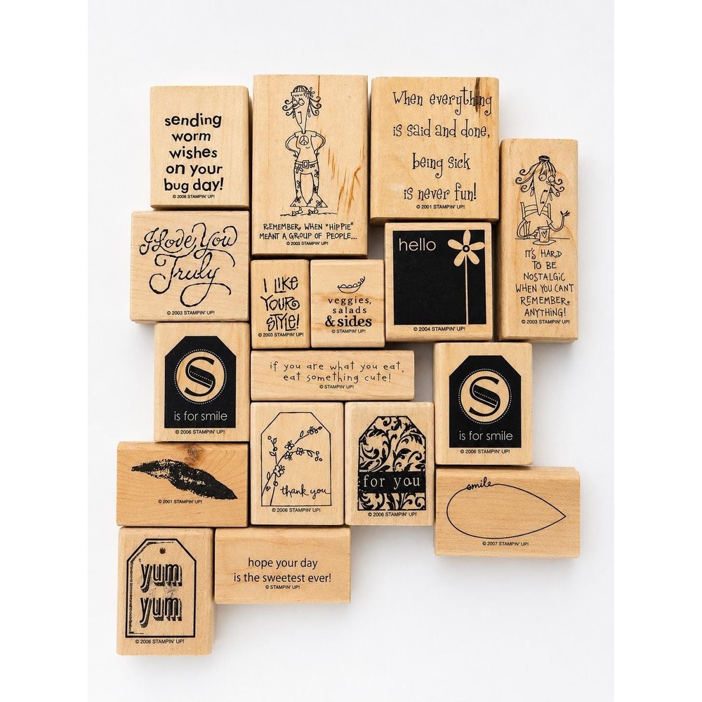 Retired Stampin Up Stamp Lot 16 Discontinued Wood Mounted Rubber Stamps‎